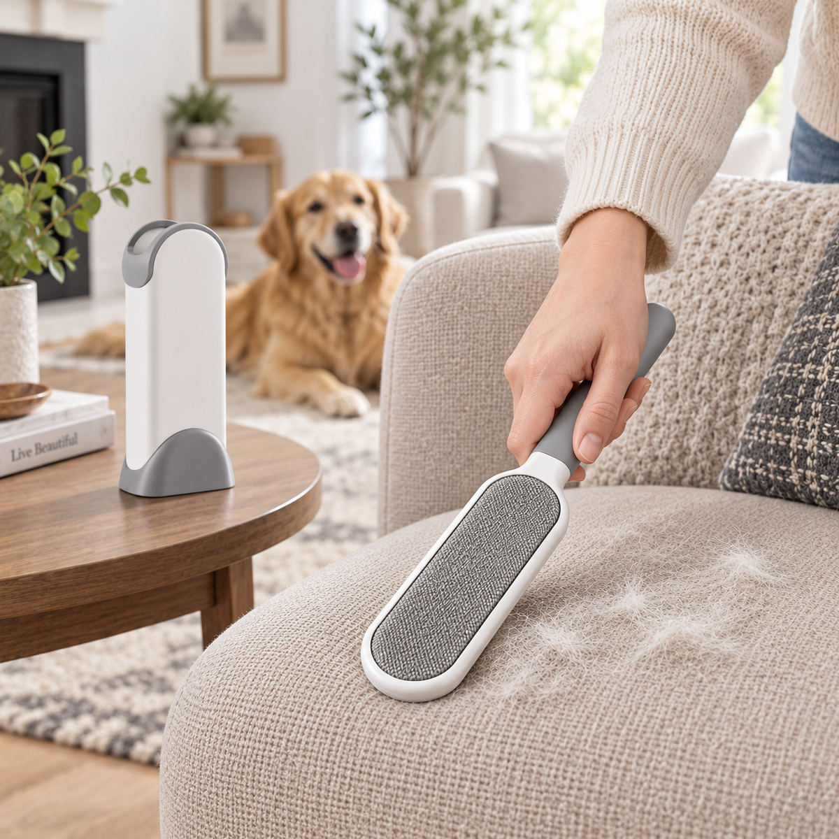 Double-Sided Lint & Hair Remover Brush with Storage Base
